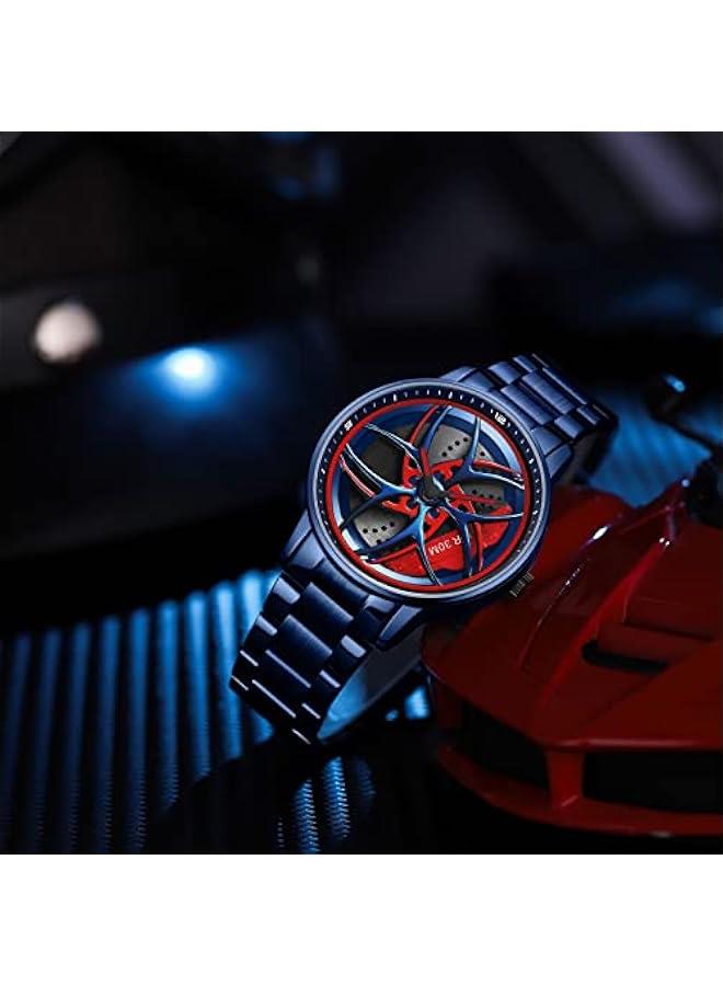 Men's Watch Designer 3D Skeleton Rotation Car Wheel Stainless Steel Leather Band Wrist Watches for Men Analog Quartz Watch Daily Life Waterproof Unique Creative  - Image 2