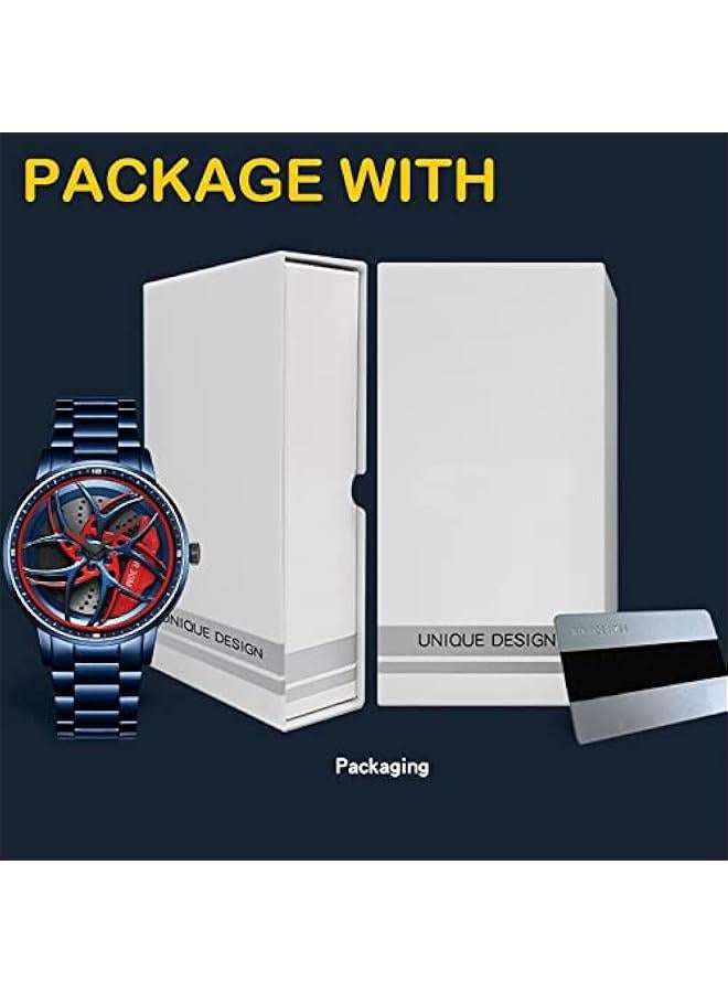 Men's Watch Designer 3D Skeleton Rotation Car Wheel Stainless Steel Leather Band Wrist Watches for Men Analog Quartz Watch Daily Life Waterproof Unique Creative  - Image 5