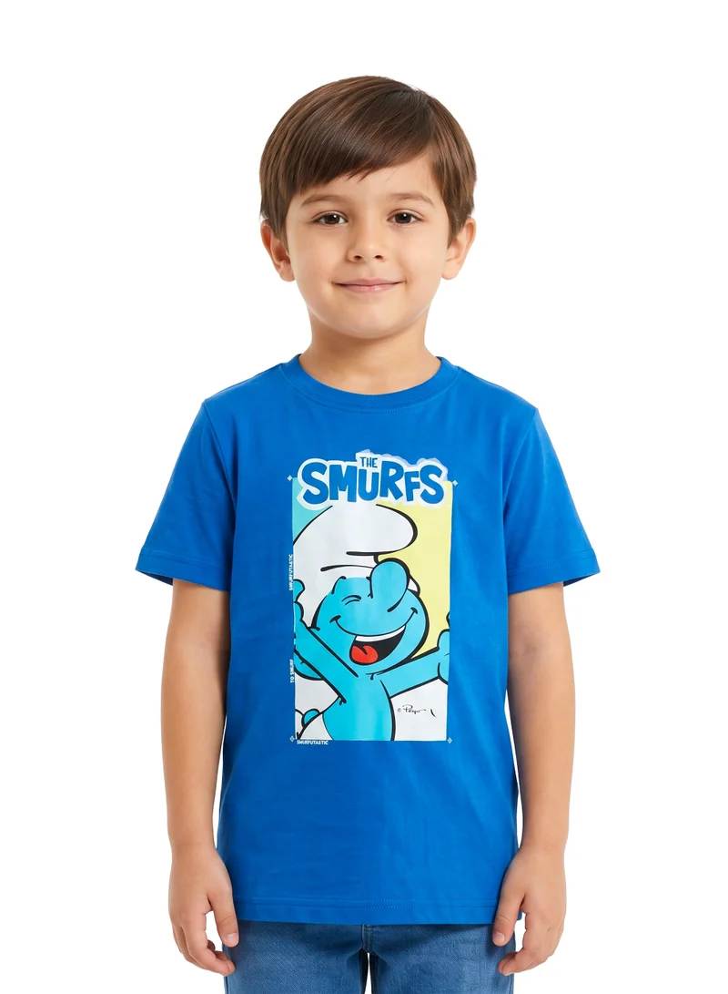 Trucare The Smurfs Boys T-Shirt | Official Smurfs Graphic Tee for Kids | Short Sleeve Cotton Crew Neck Casual Top | Smurftastic Everyday Character T-Shirt