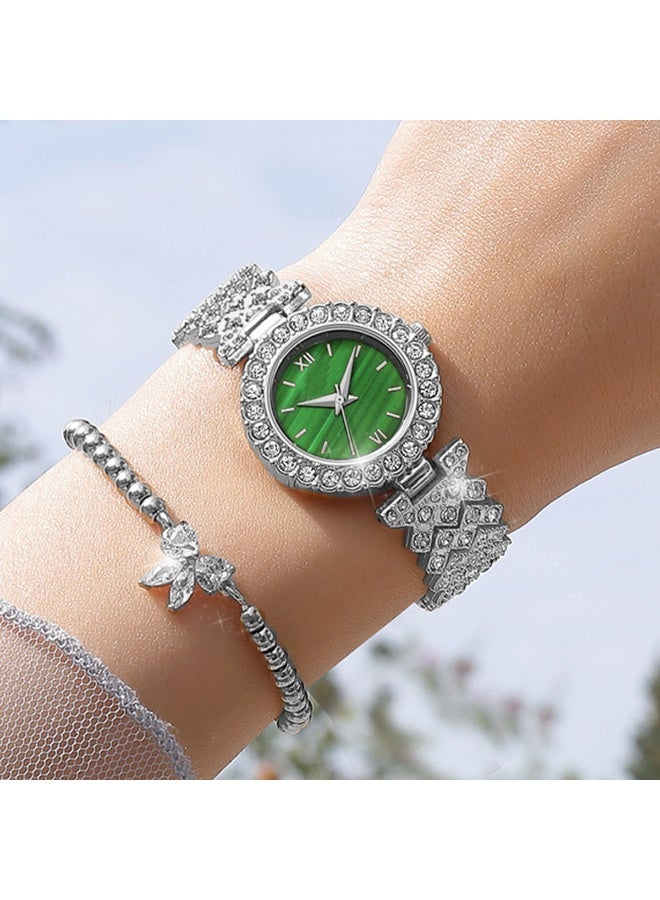 QUARTZ 2 PCS Luxury Women’s Watch Set Featuring A Roman-Style Quartz Watch And Diamond-encrusted Butterfly Bracelet - Image 1