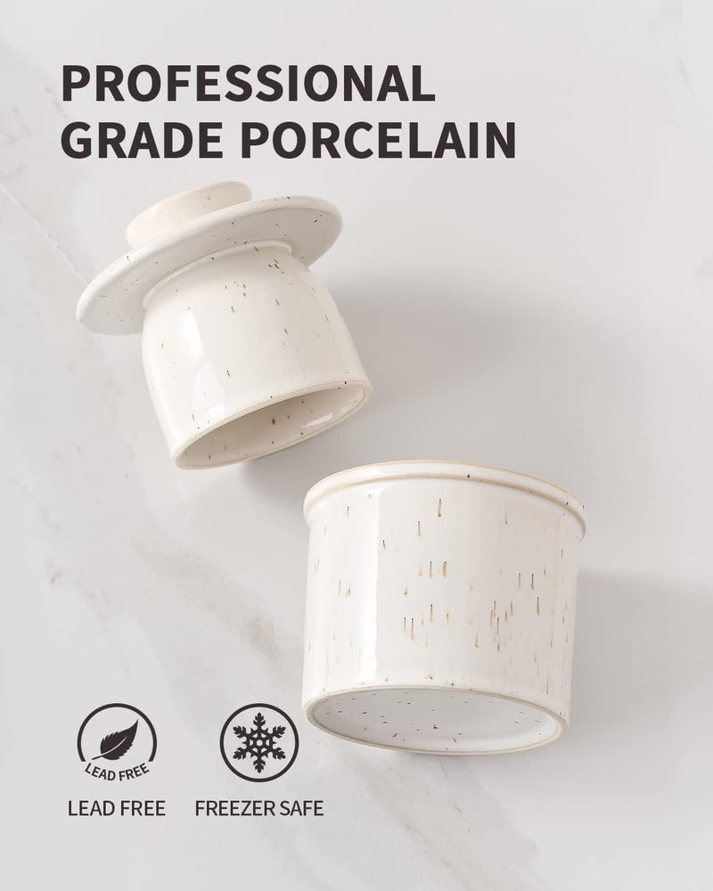 Xela Ceramic Butter Crock, The Original Reactive Glaze Speckled White, Butter Dish With Water Line for Spreadable Fresh Butter - Speckled White - Image 3