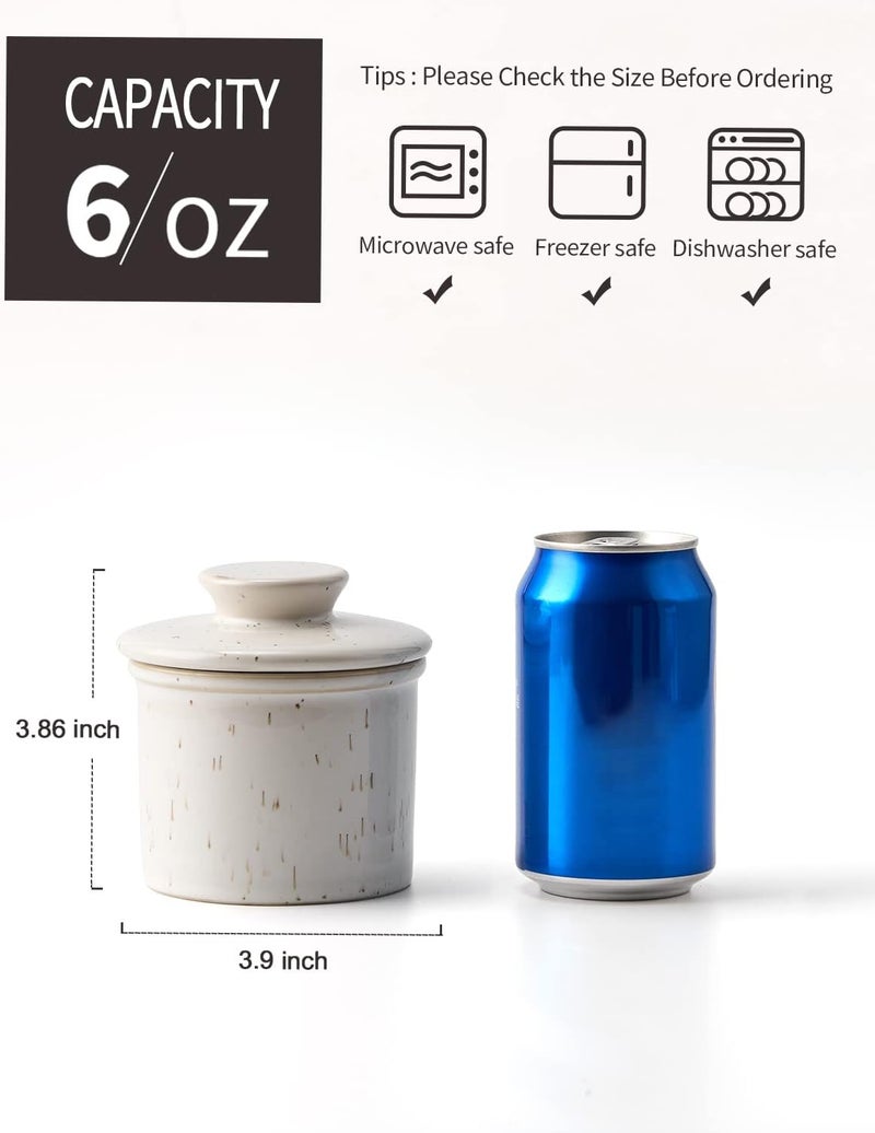 Xela Ceramic Butter Crock, The Original Reactive Glaze Speckled White, Butter Dish With Water Line for Spreadable Fresh Butter - Speckled White - Image 2