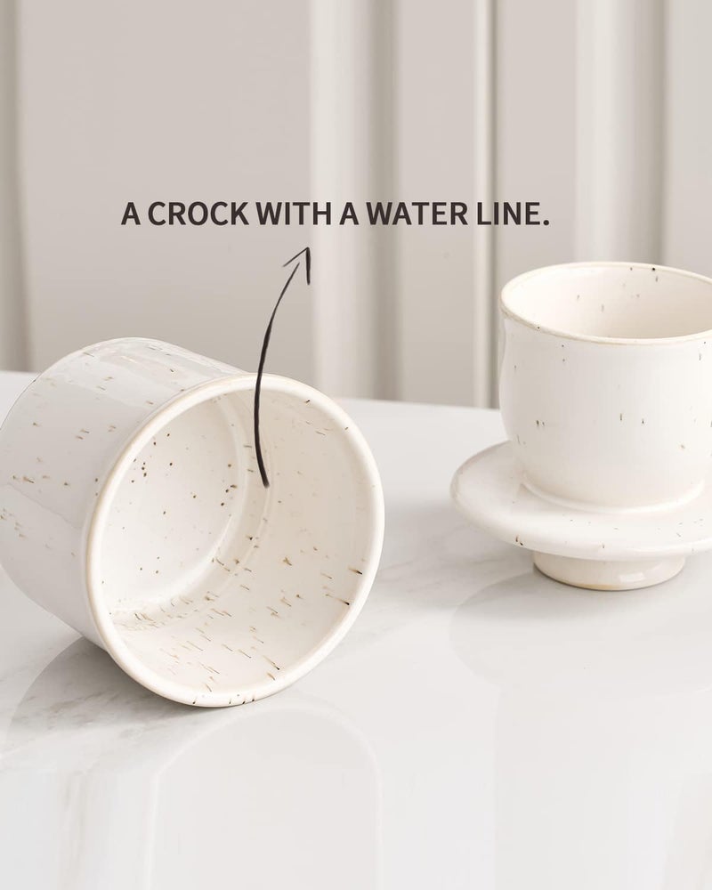 Xela Ceramic Butter Crock, The Original Reactive Glaze Speckled White, Butter Dish With Water Line for Spreadable Fresh Butter - Speckled White - Image 5
