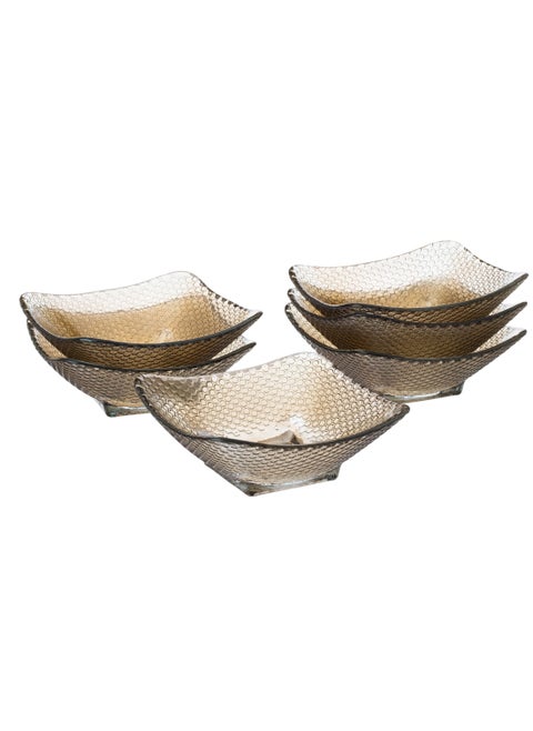 Set of 6 Turkish square glass yogurt in honey color for dessert fruits and nuts, multi use size 12 * 12 cm
