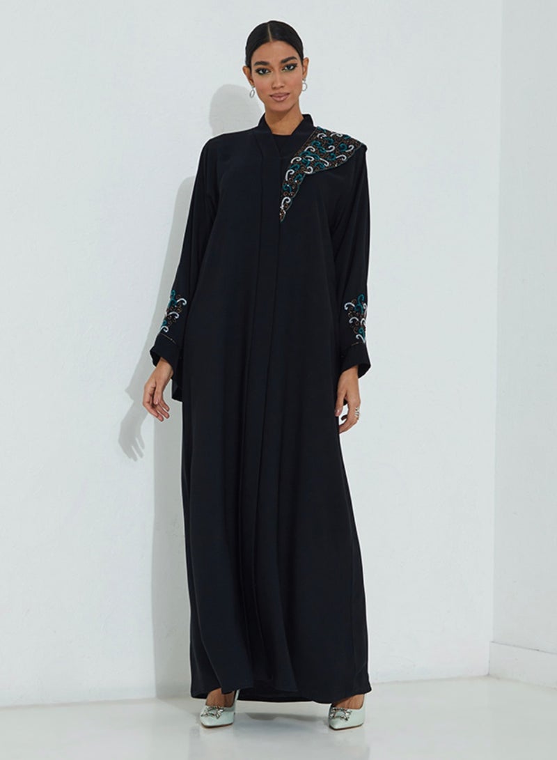 Rosette Abaya Embroidered Wide Sleeve Abaya  - Image 4