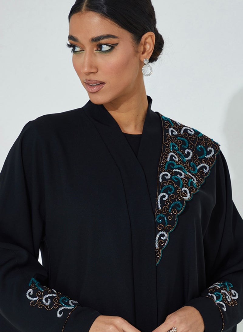 Rosette Abaya Embroidered Wide Sleeve Abaya  - Image 2