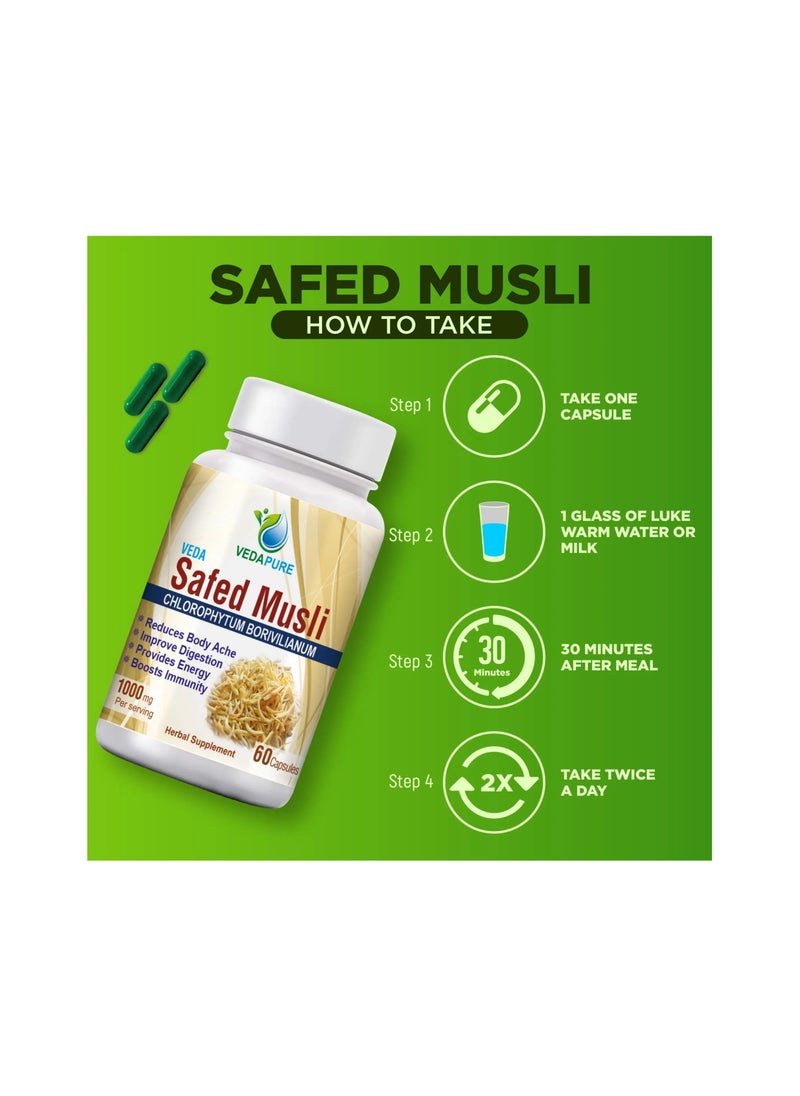 VEDAPURE - Vedapure Safed Musli 1000mg 60 Capsules - Image 1