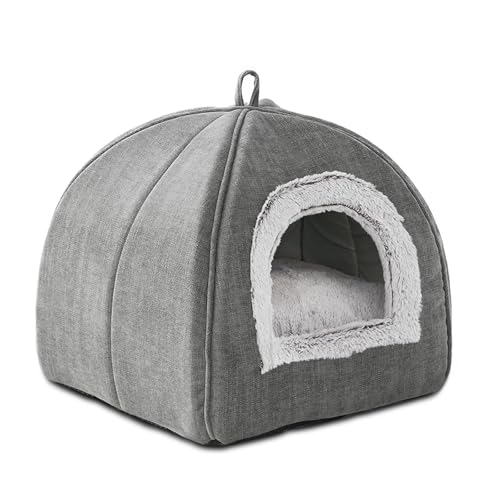 WINDRACING Cat Bed CaveCat Beds for Indoor CatsKittens and Small PetsSoft and Warm Cats House Tent BedFoldable and Washable with Removable Cushioned and Anti Slip BottomGrey 15inches - Image 1