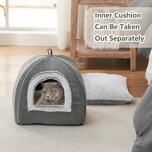 WINDRACING Cat Bed CaveCat Beds for Indoor CatsKittens and Small PetsSoft and Warm Cats House Tent BedFoldable and Washable with Removable Cushioned and Anti Slip BottomGrey 15inches - Image 3