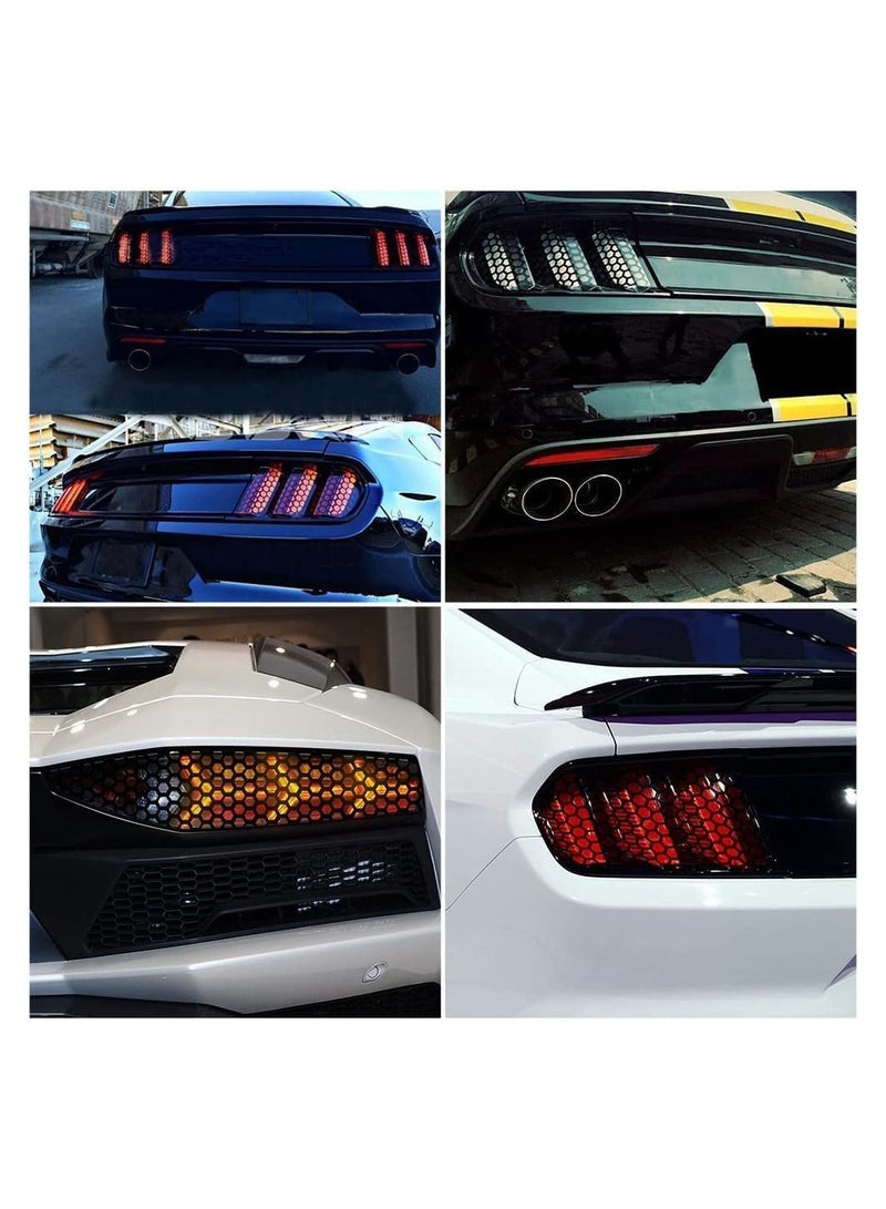 MUNTAQI Rear Light Cover, 2pcs Universal Car Rear Tail Light Lamp Stickers Honeycomb Type Decal Car DIY Self Adhesive Tint Film Sheet for Rear Light Cover Taillight, Universal Cars Decoration 48x30cm (Black) - Image 2