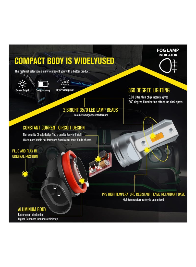 Automotive LED Fog Lights, Enhance Visibility with 2-Pack Amber H11 LED Fog Light Bulbs - Super Bright 3800LM, AC/DC 12-24V, Non-Polarity, Ideal for Cars and Trucks (H8/H11 Yellow Light) - Image 4