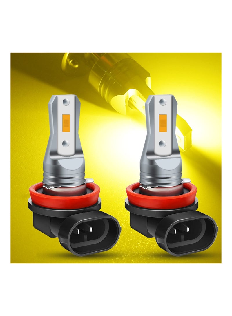 Automotive LED Fog Lights, Enhance Visibility with 2-Pack Amber H11 LED Fog Light Bulbs - Super Bright 3800LM, AC/DC 12-24V, Non-Polarity, Ideal for Cars and Trucks (H8/H11 Yellow Light) - Image 2
