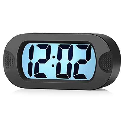 Plumeet Kids Alarm Clock Large Digital LCD Travel Alarm Clocks with Snooze and Night Light - Ascending Sound and Handheld Size - Best Gift for Kids (Black) - Image 1