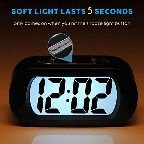 Plumeet Kids Alarm Clock Large Digital LCD Travel Alarm Clocks with Snooze and Night Light - Ascending Sound and Handheld Size - Best Gift for Kids (Black) - Image 3