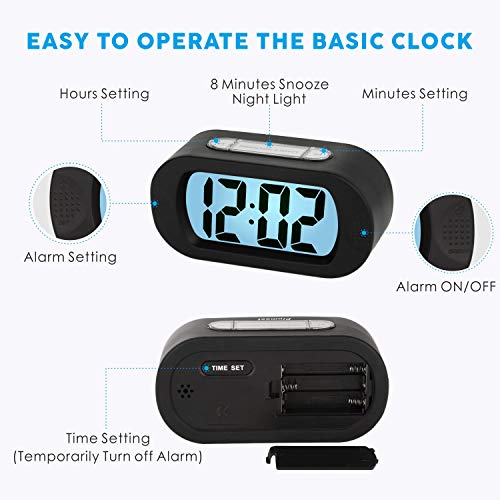 Plumeet Kids Alarm Clock Large Digital LCD Travel Alarm Clocks with Snooze and Night Light - Ascending Sound and Handheld Size - Best Gift for Kids (Black) - Image 5