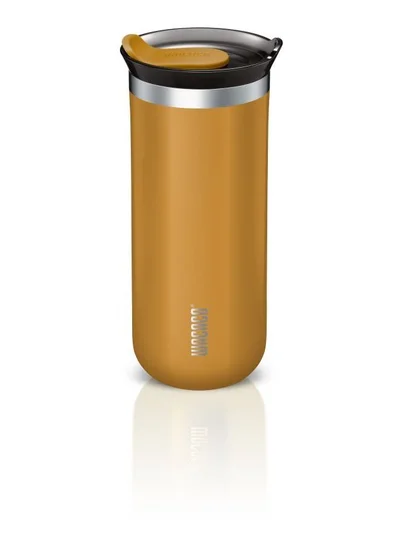 WACACO Octaroma GRANDE Vacuum Insulated Mug (435ml) - Double Wall Stainless Steel Coffee Travel Tumbler w/ Leakproof Drinking Lid, Reusable, Washable, BPA-Free, Hot & Cold - Yellow