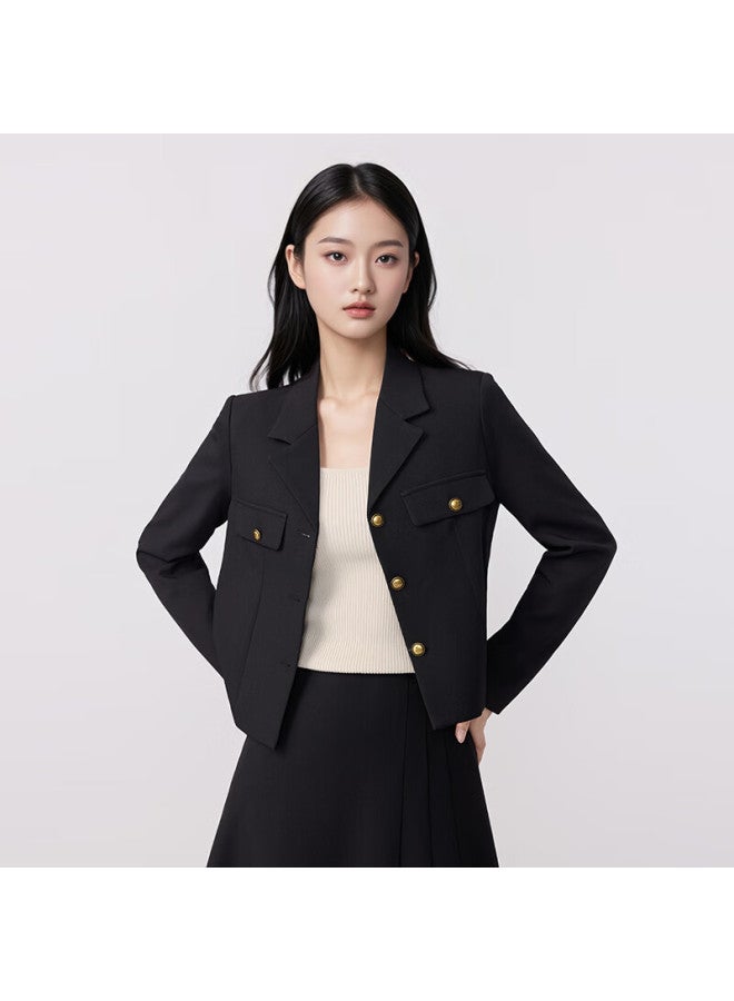 TELUOMAN Trollman Black Short Blazer For Women Long Sleeve Autumn New Shoulder-padded Fashion Slim Casual Vintage Jacket - Image 1