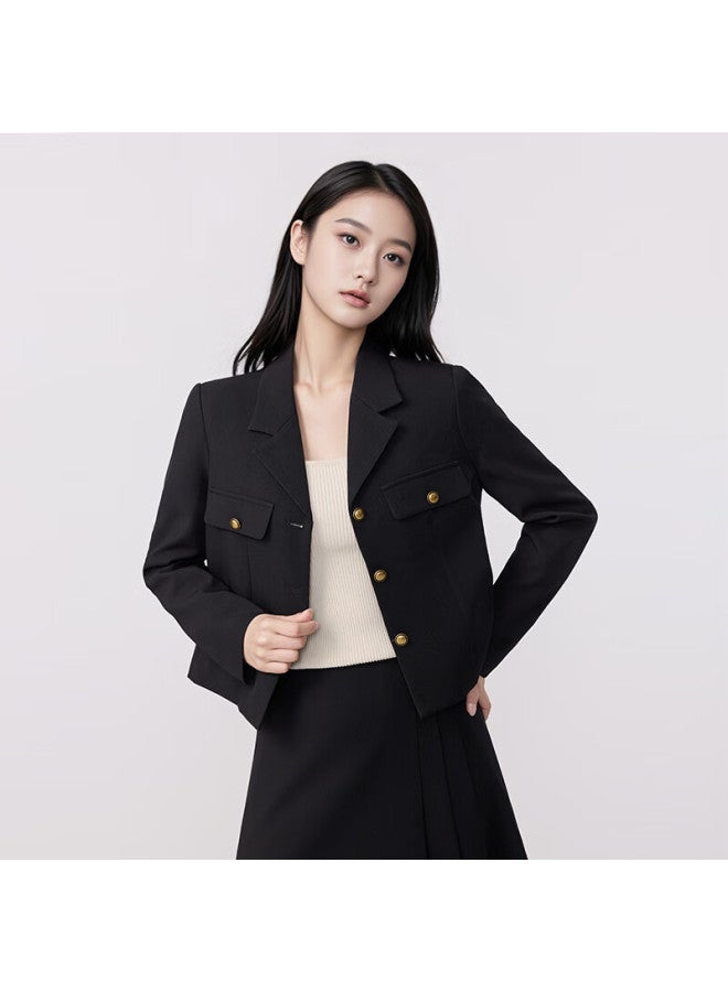 TELUOMAN Trollman Black Short Blazer For Women Long Sleeve Autumn New Shoulder-padded Fashion Slim Casual Vintage Jacket - Image 2