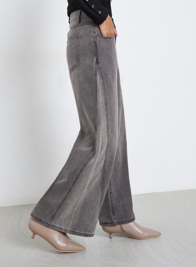 Styli High Rise Triangle Panelled Side Seam Wide Leg Jeans - Image 4