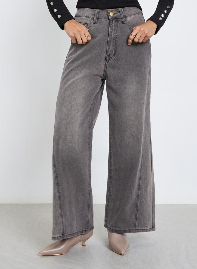 Styli High Rise Triangle Panelled Side Seam Wide Leg Jeans - Image 2