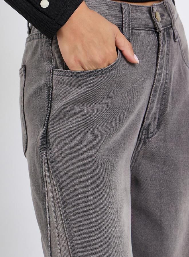 Styli High Rise Triangle Panelled Side Seam Wide Leg Jeans - Image 3