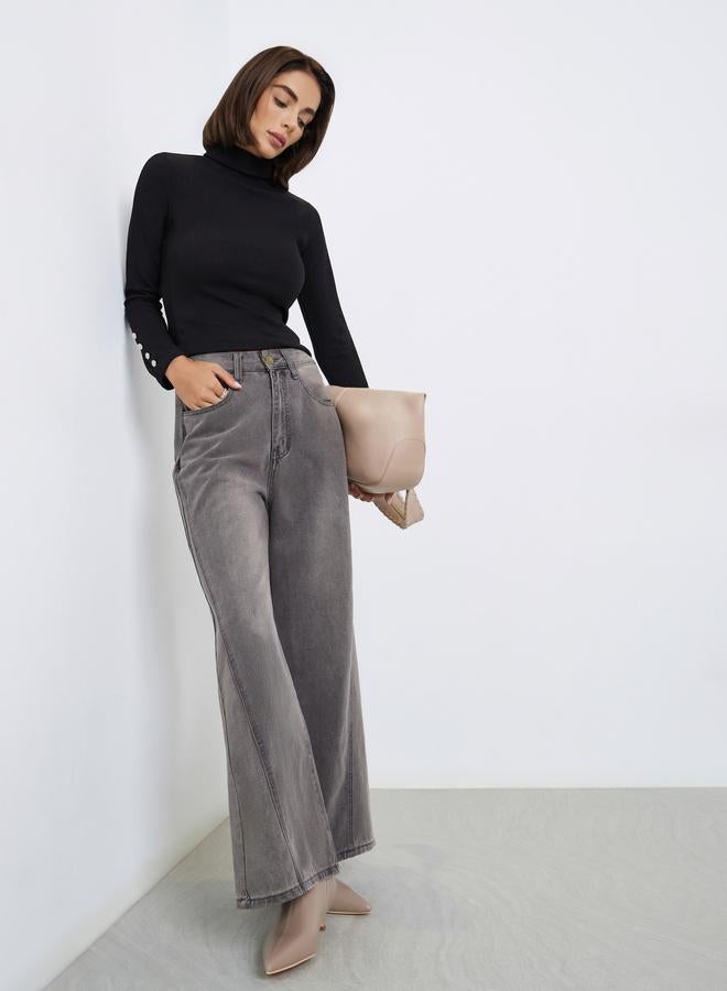 Styli High Rise Triangle Panelled Side Seam Wide Leg Jeans - Image 1