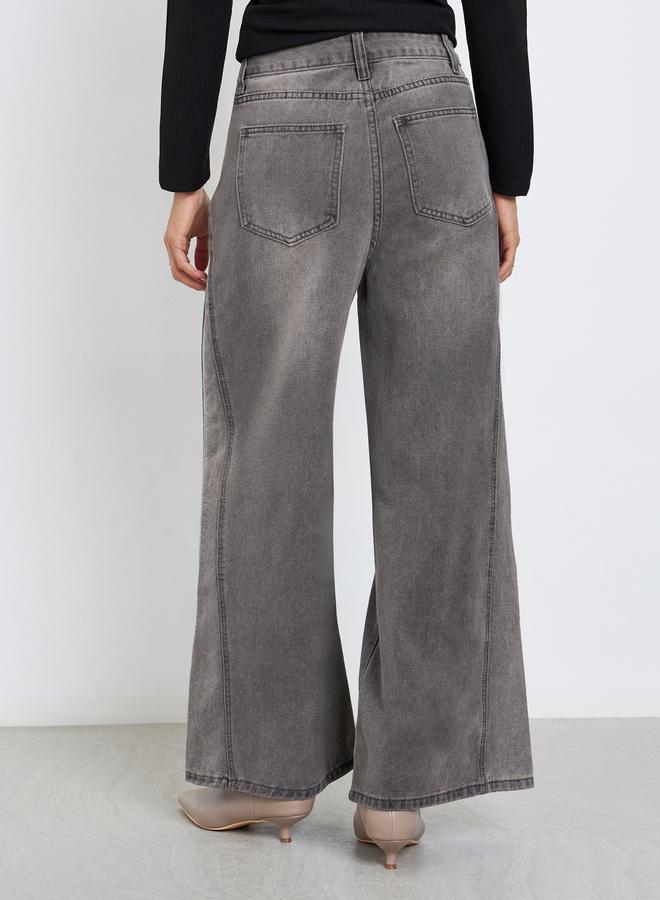 Styli High Rise Triangle Panelled Side Seam Wide Leg Jeans - Image 5