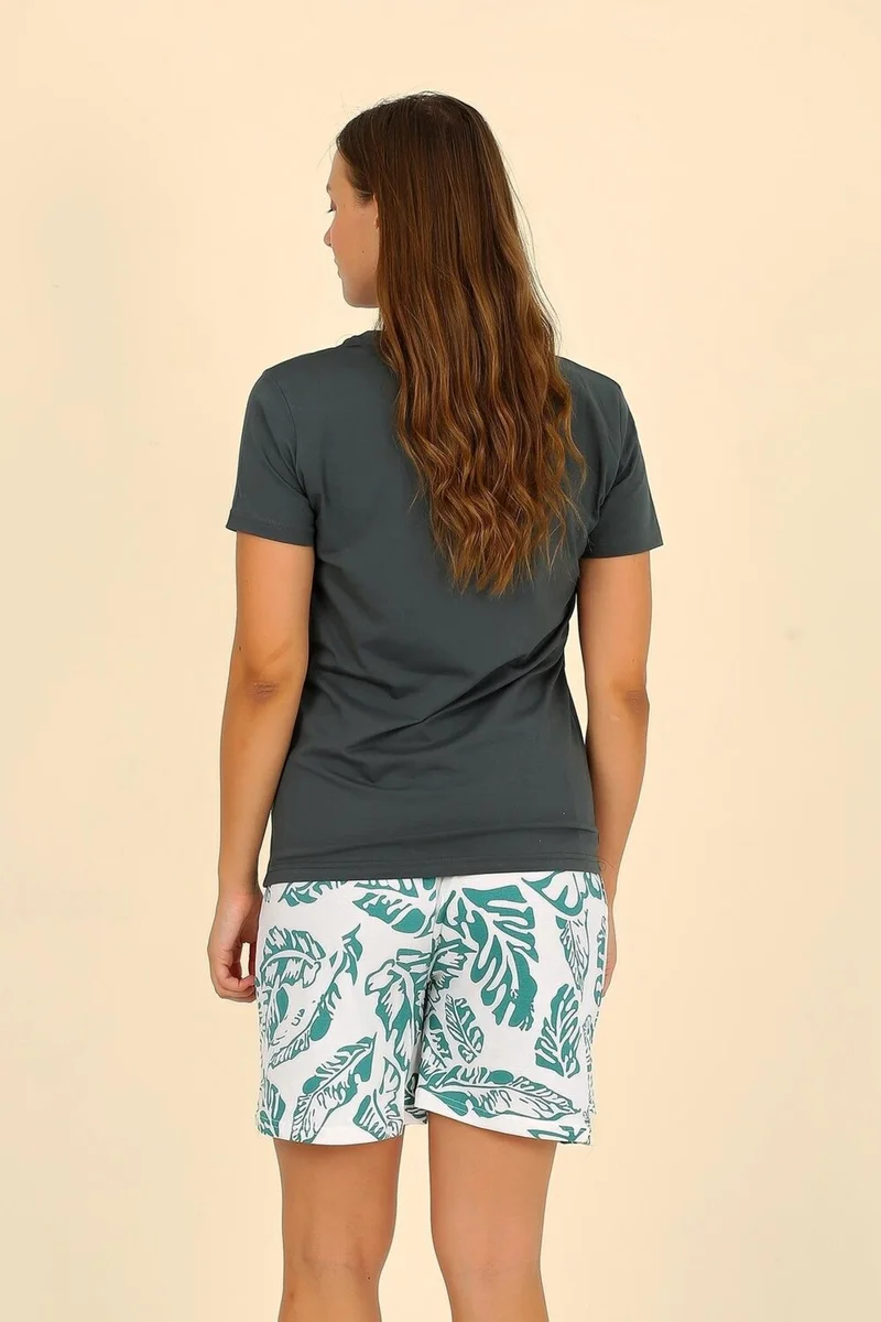 Akbeniz Women's Short Sleeve Combed Cotton Pajama Set Green 3625