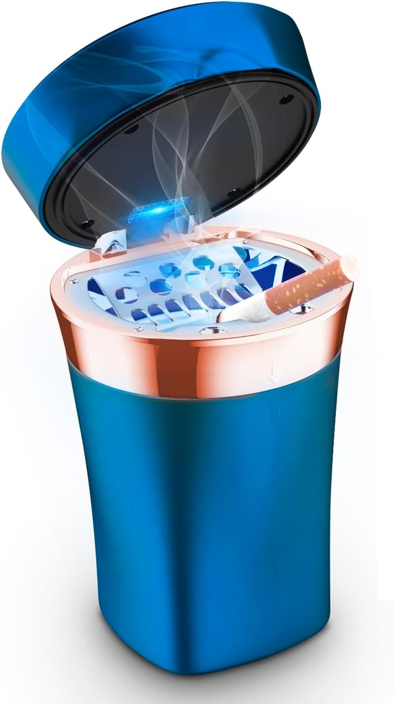 SOLARXIA Car Ashtray, Auto Ashtray Cigar Electronic Cigarette Lighter Detachable Solar Powered/USB Rechargeable with Lid Blue LED Light for Most Car Cup Holder Home Office (Blue) - Image 1