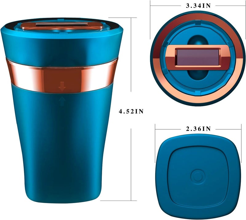SOLARXIA Car Ashtray, Auto Ashtray Cigar Electronic Cigarette Lighter Detachable Solar Powered/USB Rechargeable with Lid Blue LED Light for Most Car Cup Holder Home Office (Blue) - Image 3