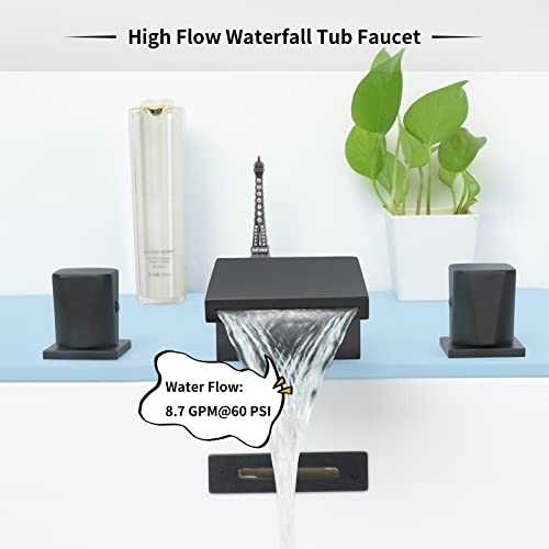 KAPHOME Roman Tub Faucet 2 Handle Waterfall Deck Mount Bathtub Faucet 3 Holes Widespread Tub Filler Faucet With Valve Matte Black3Y3MK - Image 3