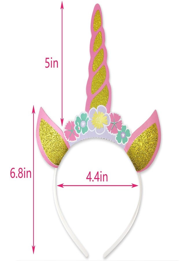 WEEPA 12 Pcs Paper Unicorn Headbands Gold Glitter Unicorn Horn Headband with 3 Flower for Birthday Party Baby Shower Decorations - Image 2