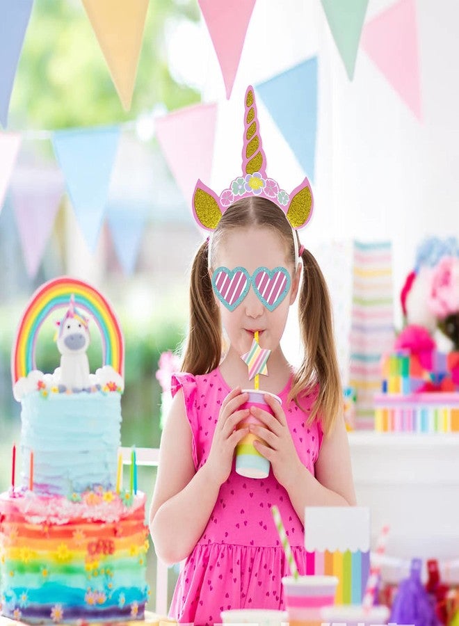 WEEPA 12 Pcs Paper Unicorn Headbands Gold Glitter Unicorn Horn Headband with 3 Flower for Birthday Party Baby Shower Decorations - Image 5