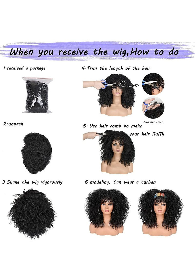 KASTWAVE Short Curly Afro Wigs with Bangs for Black Women 14 Inch, Kinky Curly Wig Synthetic Fiber Heat Resistant Full Wig (Black) - Image 4