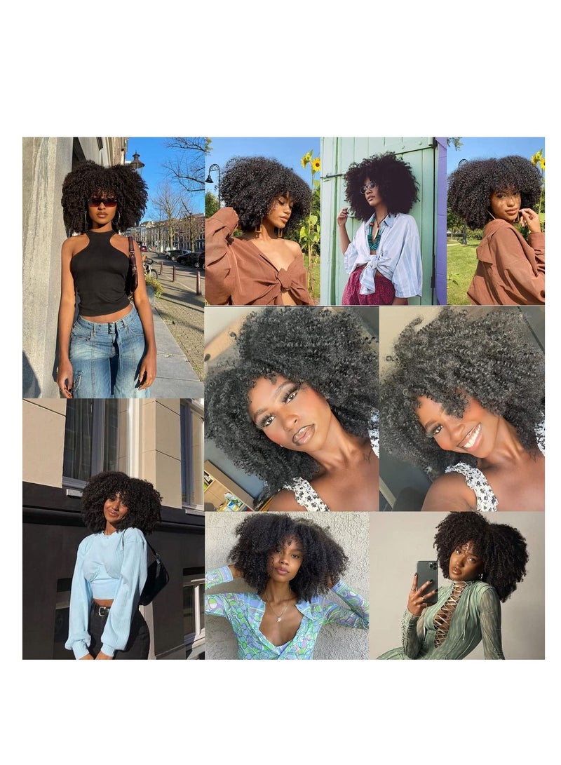 KASTWAVE Short Curly Afro Wigs with Bangs for Black Women 14 Inch, Kinky Curly Wig Synthetic Fiber Heat Resistant Full Wig (Black) - Image 2