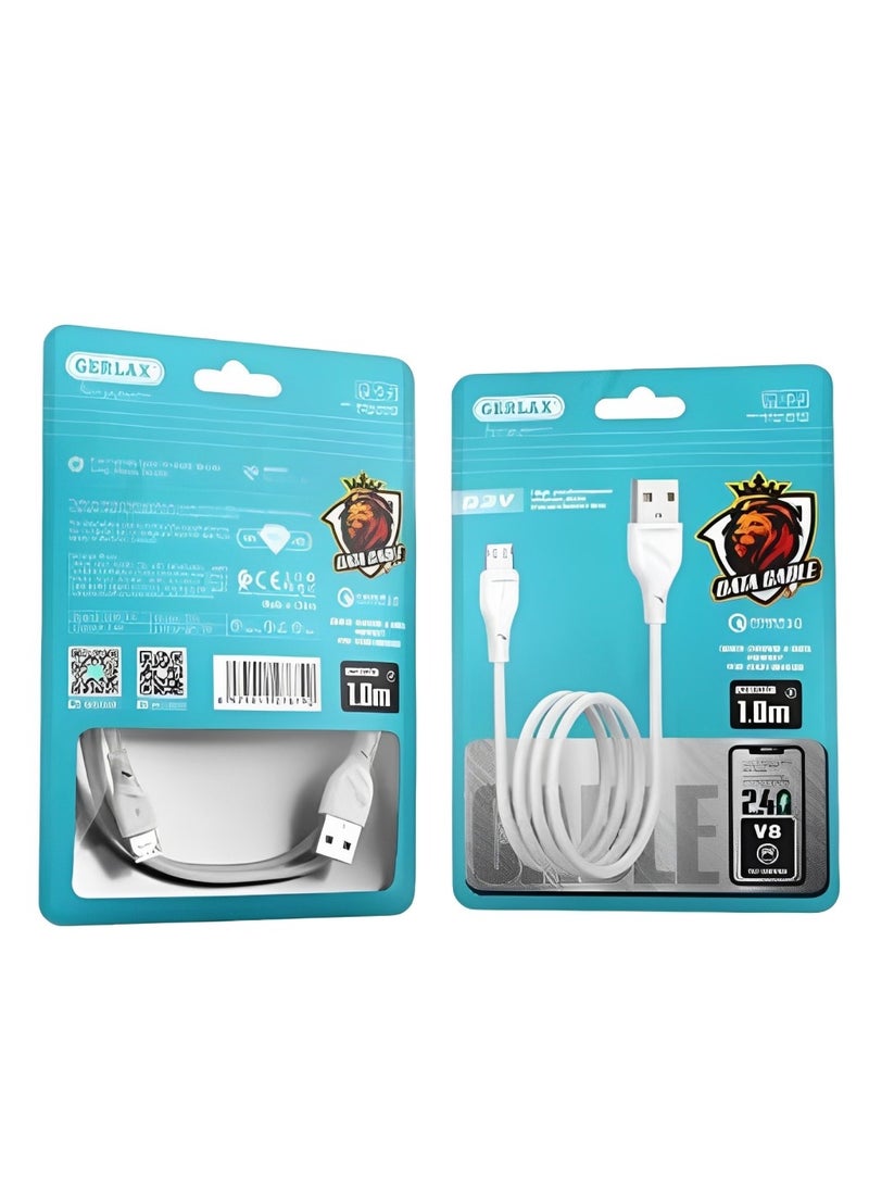 GERLAX Charging & Data Transfer Cable USB to Micro , Male to Male D3V , Safe Stable , Super Compatible , High Speed Charging & Data Transfer Cable for Smart Phones and PC ,1M High Quality - White 
