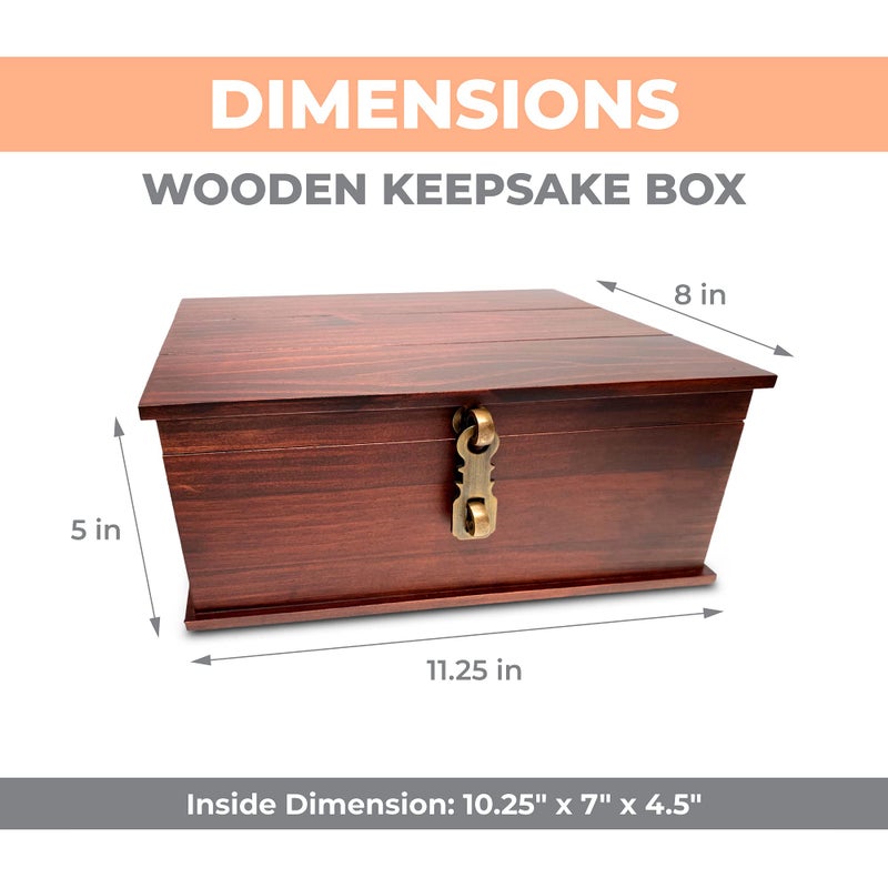 Blake & Lake Antique Style Wood Storage Box - Decorative box for Home or Office - Wooden Box with Hinged Lid Keepsake Box with Metal Latch - Image 3