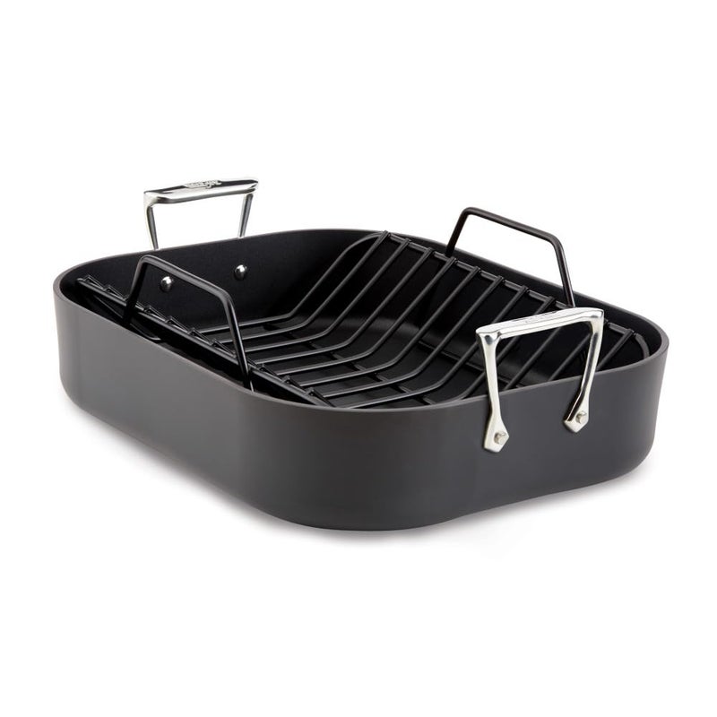 All-Clad AllClad HA1 Hard Anodized Nonstick Roaster and Nonstick Rack 13x16 Inch Oven Broiler Safe 500F Roaster Pan Pots and Pans Cookware Black 