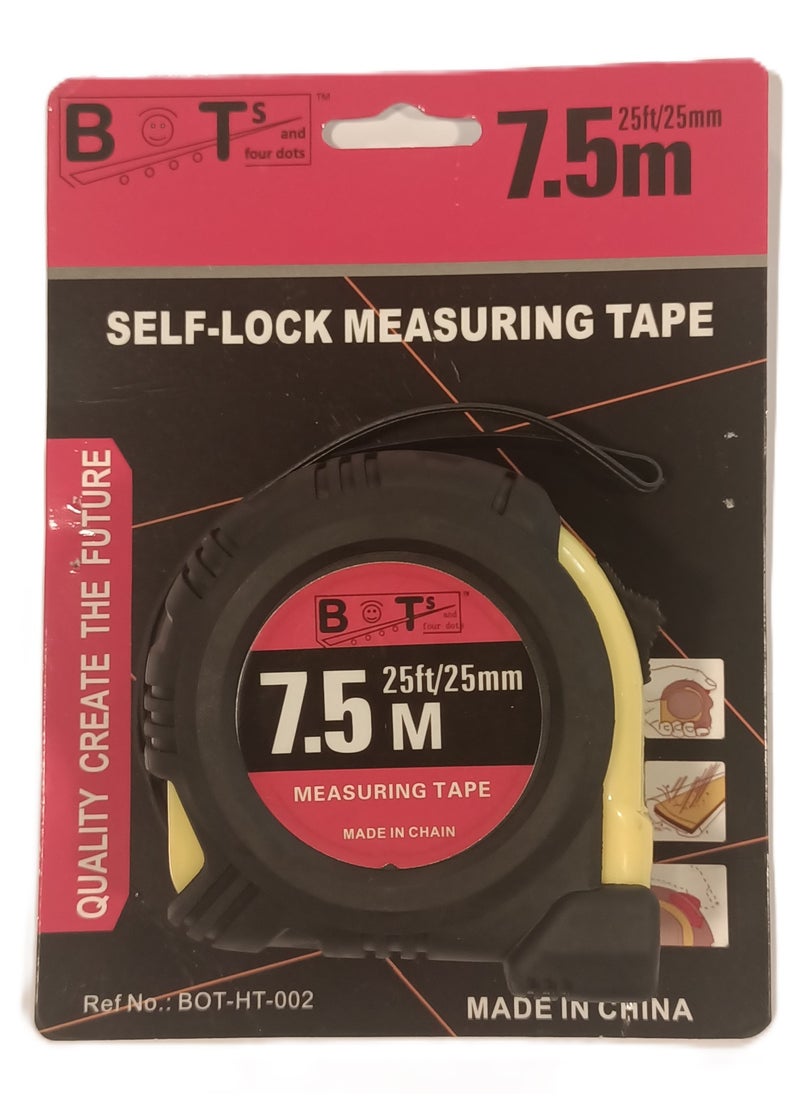 BOTs and four dots - 7.5 Meter Self - Lock Measuring Tape, 25mm Tape Width. Black Color, Ref. No.: BOT-HT- 0002 - Image 1