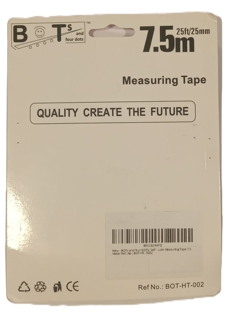 BOTs and four dots - 7.5 Meter Self - Lock Measuring Tape, 25mm Tape Width. Black Color, Ref. No.: BOT-HT- 0002 - Image 1