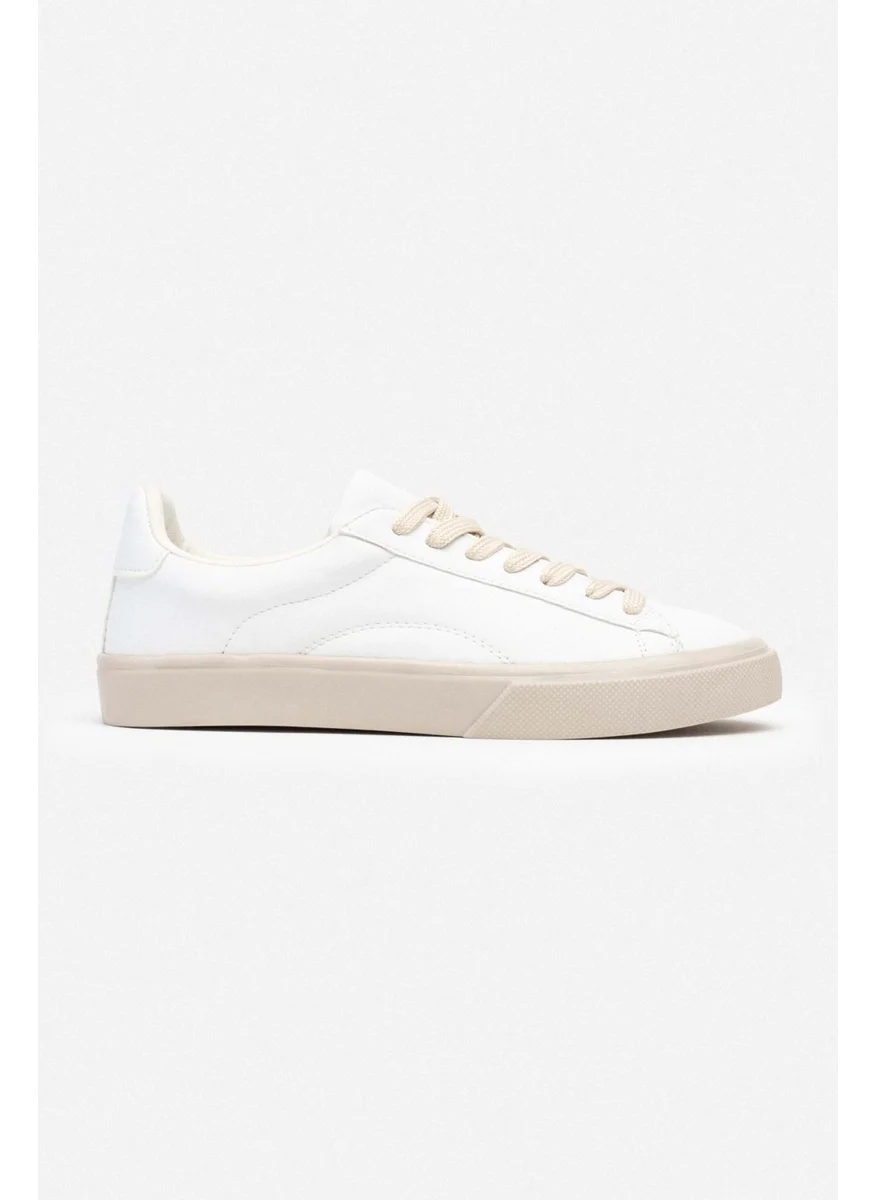 Nişantaşı Shoes Charlie White Matte Flat Sole Women's Lace-Up Sports Shoes