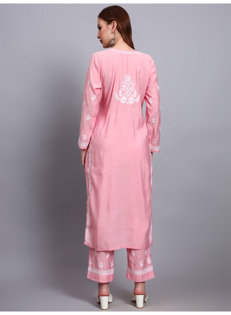 الايا طقم كورتا شانديري مطرز يدويًا بتطريز شيكانكاري - Image 2