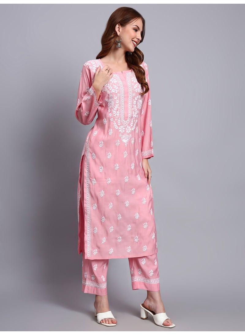 الايا طقم كورتا شانديري مطرز يدويًا بتطريز شيكانكاري - Image 3