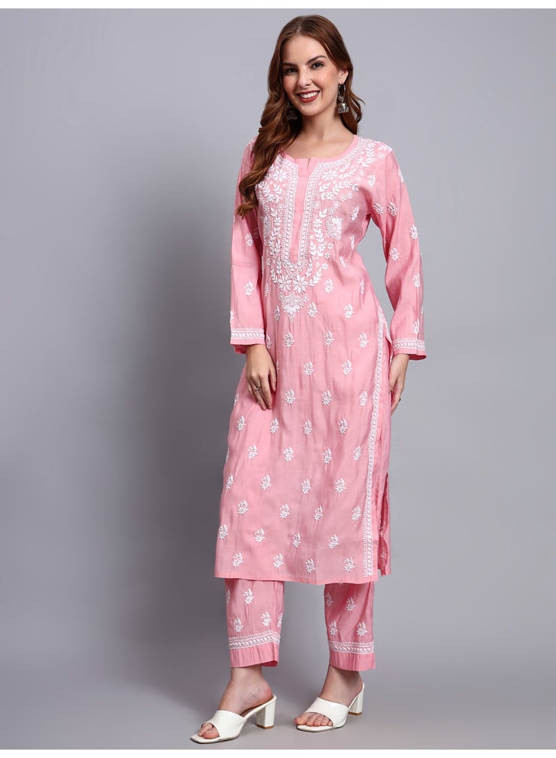 الايا طقم كورتا شانديري مطرز يدويًا بتطريز شيكانكاري - Image 4