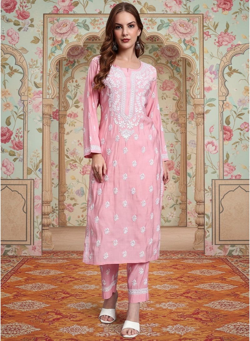 الايا طقم كورتا شانديري مطرز يدويًا بتطريز شيكانكاري - Image 1