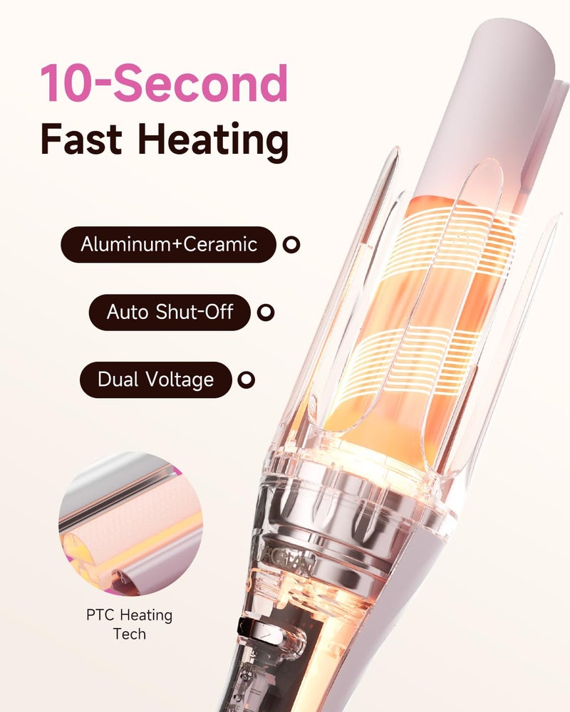 TSUYAGLA 5 in 1 Auto Curling Iron Set with Interchangeable Barrels - 1", 1.25", 1.5" Curling Wand, Hair Crimper & Straightening Brush, Rotating Ceramic Curler, 3 Temp, Dual Voltage, Anti-Scald, Pink - Image 3