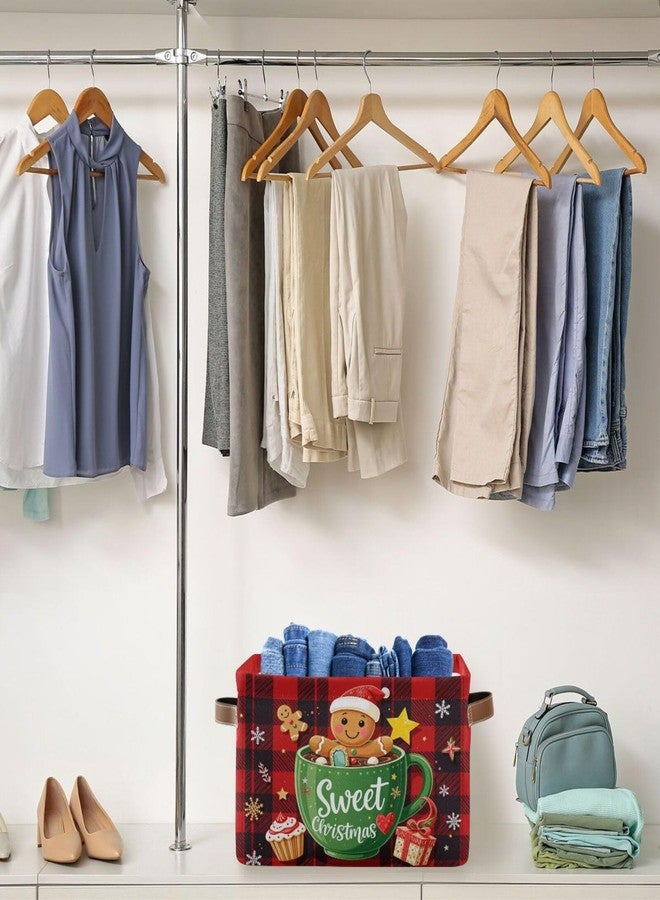 Aslsiy Storage Basket Gingerbread Man in Cup Christmas Nursery Bins Baby Box Canvas Clothes Shelf Basket Laundry Hampers 1 Pcs - Image 4