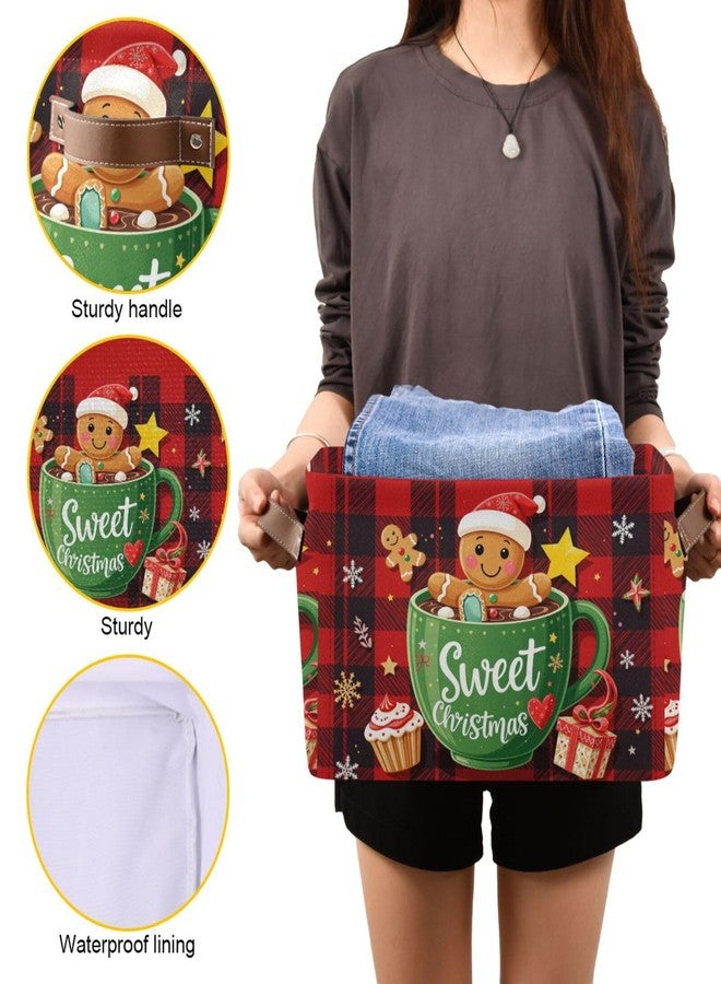 Aslsiy Storage Basket Gingerbread Man in Cup Christmas Nursery Bins Baby Box Canvas Clothes Shelf Basket Laundry Hampers 1 Pcs - Image 3