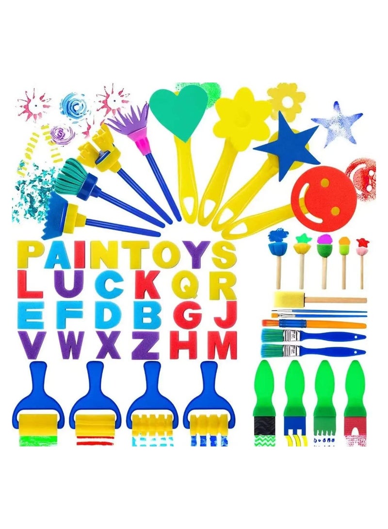 KASTWAVE 47 Pcs Paint Sponges for Kids, Kids Paint Brushes Set, Washable Sponge Painting Brushes Paint Kits, Kids Paint Sponges Early Learning Sponge Paint Tools with 26 Alphabets, Art Supplies Gifts - Image 1