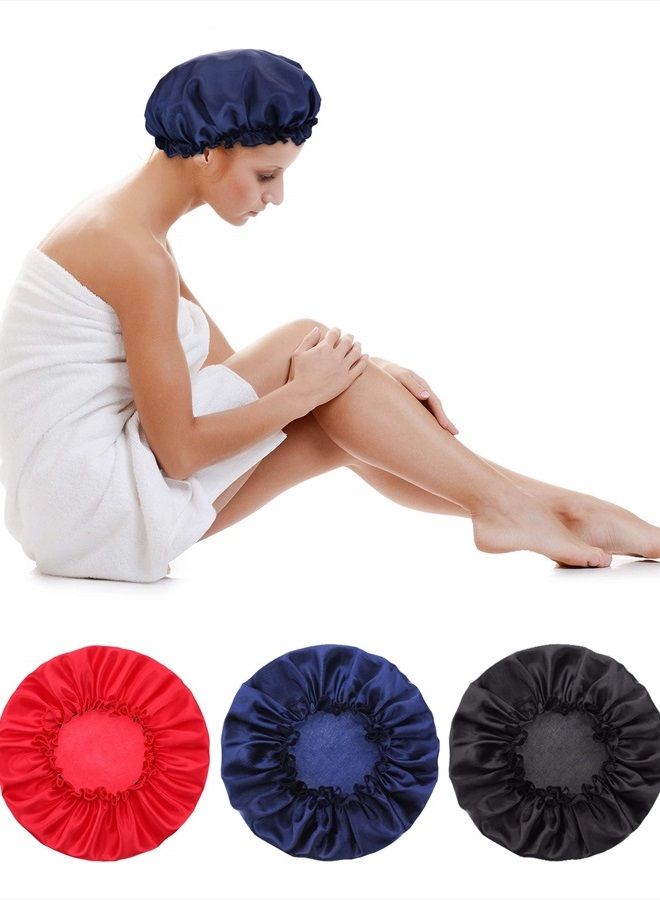 Blulu 3 Pieces Sleep Cap Satin Bonnet Night Sleeping Soft Hair Turbans for Women and Girls (Black red Navy) - Image 2